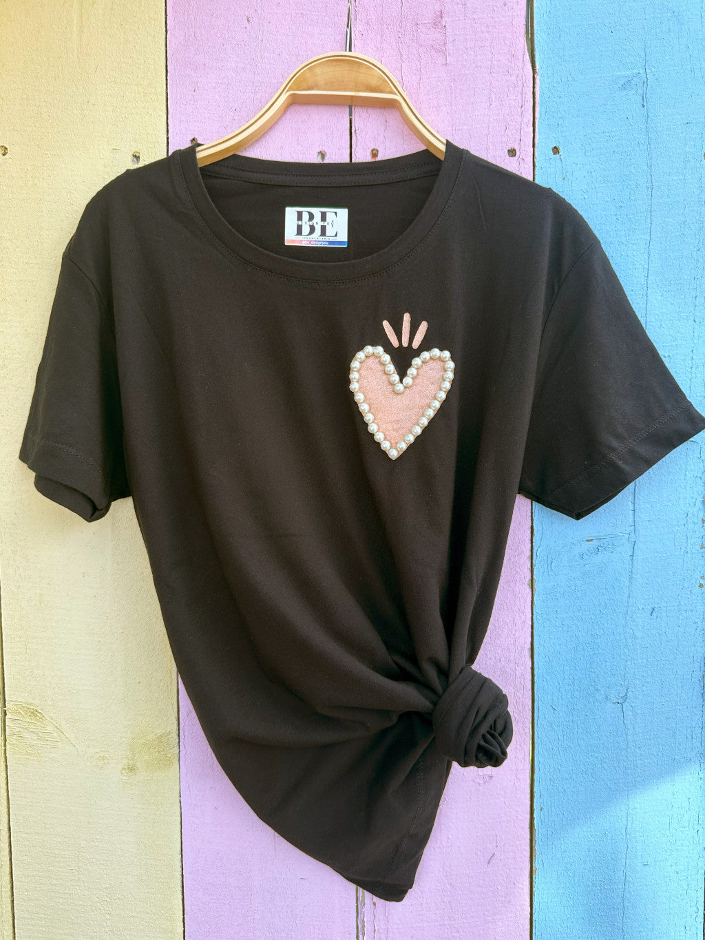 MOM HEART T-SHIRT BLACK-ROSE GOLD
