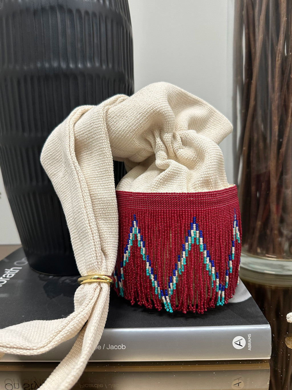 MAYAPO PATTERN BURGUNDY-BLUE HANDBAG