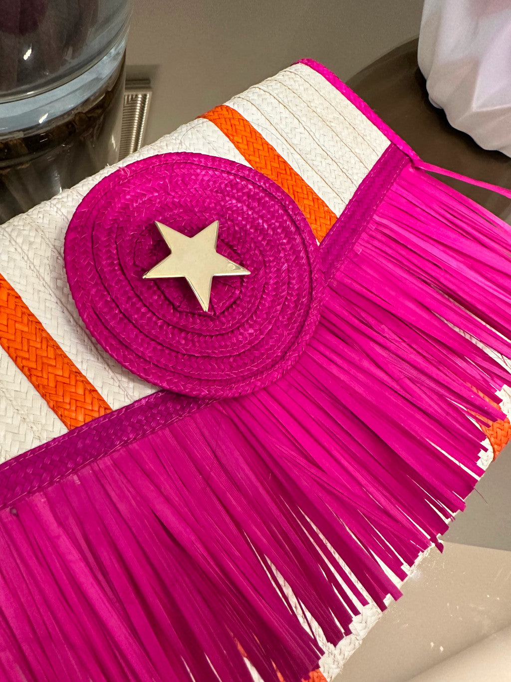 ORANGE AND FUCHSIA STAR CLUTCH