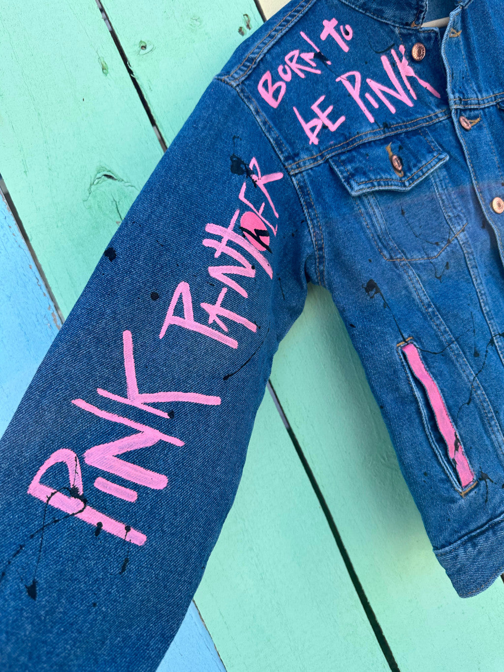 Pink panther denim outlet jacket